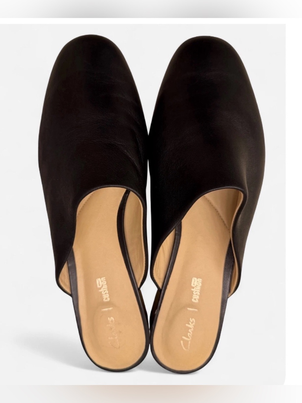 Clarks Pure Blush Black Leather Mules Women’s 9.5 M
